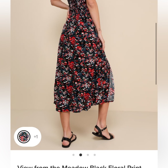 View from the Meadow Black Floral Print Off-the-Shoulder Dress - Picture 3 of 4